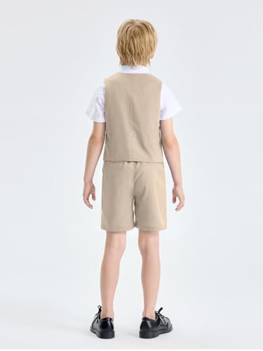 Image of LOLANTA Boys Linen Suit 4 Piece Summer Gentleman Outfit Kids Shorts Set