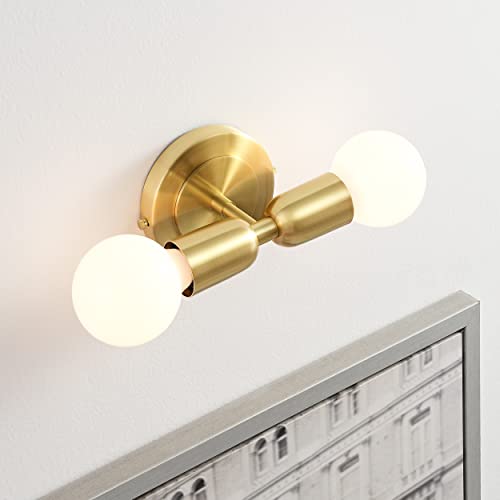 Image of BRIGHTTIA Luna Duo 2 Light Wall Sconce - Mid Century Modern Fixture for Wall & Ceiling - Minimalist Edison Lamp for Hallway and Bathroom Vanity - Brushed Gold (BW0026-2G)