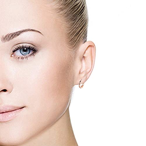 Shuxin Hoop Earrings 925 Sterling Silver, Glossy Huggie Hinged Earrings for Women & Men, Diameter 13mm Hypoallergenic Small Sleeper Hoops Earrings