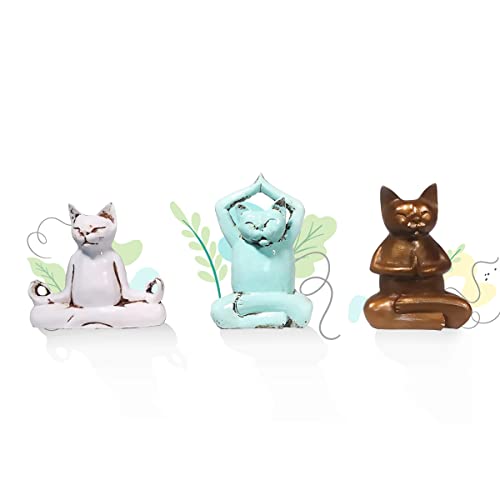 Set 3 Figuras de Gatos de Resina de Decoración - 100% Artesanales Fabricados en Bali - Figuritas en Miniatura Ideales para tu Hogar y Salón - 1,2 Kg, Total 36 x 8 x 15 cm - Bali Origins Cover