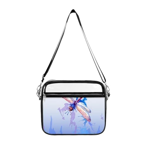 Purple Watercolor Dragonfly Large Crossbody Bag Clear Stadium Bag Anti-Theft Side Shoulder Bags Messenger Bag with 2 Compartments