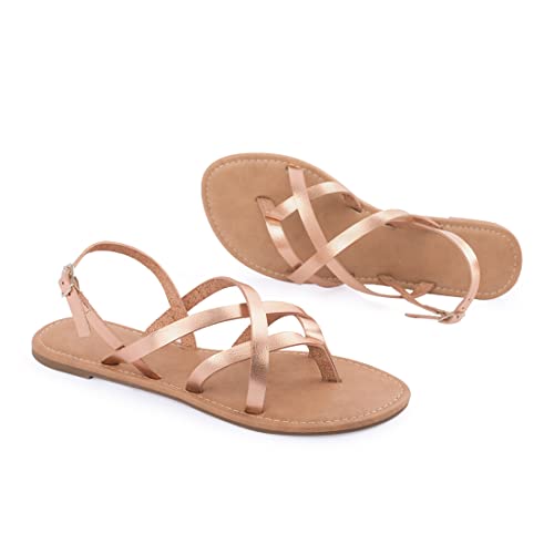 Image of Huayuanwell Women's Gladiator Flat Sandals Fisherman Strappy Sandals Ankle Strap Sandals