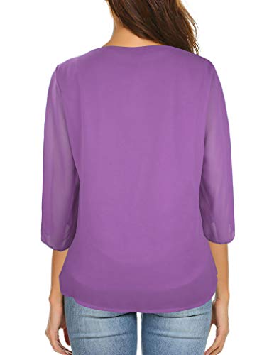 Image of Oyamiki Womens Half Sleeve Layered Flowy Chiffon Blouses Round Neck Shirts Tops