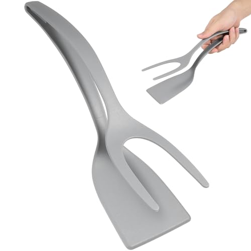 Ipetboom Espátula Pinzas y Volteadora para Huevos en Cocina Utensilio de Cocina Resistente Color Gris Adecuado para Cocinar Hornear y Barbacoa Herramienta Versátil para Uso Doméstico