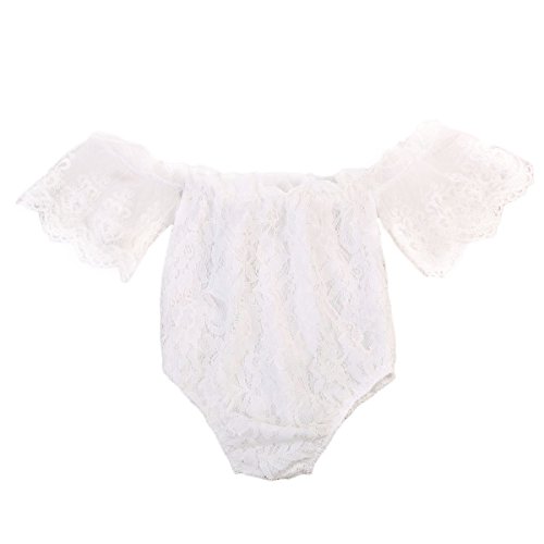 Newborn Baby Girl Lace Romper White Off-shoulder Embroidery Bodysuits Outfit Clothes