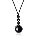 COAI Unisex Genuine Round Black Obsidian Bead Reiki Healing Pendant Adjustable Cord 18mm