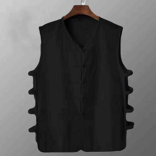 Mens Chinese Kung Fu Shirt Sleeveless Cotton Linen Vest Frog Button Tai-Chi Training Clothes Cardigan with Pockets2