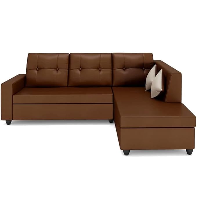 Image of FURNY Nathanie 4 Seater Leatherette RHS L Shape Sofa Set (Brown) | Durable Comfort | Modern Design | Ideal for Living Room