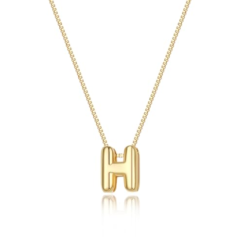 Image of Personalized Bubble Letter Initial Necklace, 14K Gold Plated, Dainty Pendant for Women, Trendy Gold Jewelry