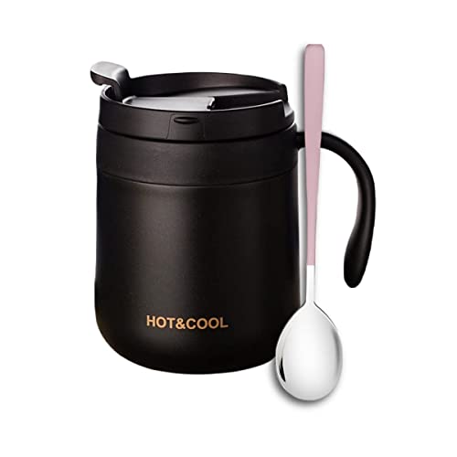 Image of Insulated Coffee Mug with Lid Travel Hot and Cold Coffee Mug with Spoon Double Wall Vacuum Insulated Stainless Steel Mug for Daily Drinks | BPA Free | (Black)