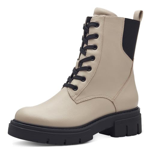MARCO TOZZI Damen Stiefeletten zum Schnüren mit Blockabsatz mit Reißverschluss, Cremefarben (Ivory Comb.), 40 EU