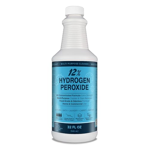 MAXTITE 12% Hydrogen Peroxide Solution - 32 Fl Oz (Just Food-Grade H2O2 & Water!) - Natural Cleaning Solution for Kitchen Bath Laundry & More - HDPE Bottle w/Child-Safe Cap Made in USA