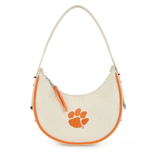 Clemson Crescent Shoulder Bags for Women with RFID Protection Leather Clutch Underarm Purse Top-Handle Travel Handbags for Graduation Gifts | NC-CL017BG