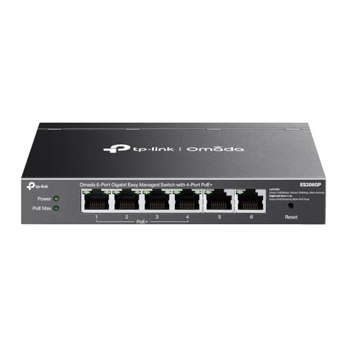 TP-Link Omada ES206GP PoE Switch 6 Port Gigabit Easy Managed Switch mit 4 PoE+ Ports (65W), Netzwerk Switch mit VLAN, QoS… – Ansicht 1