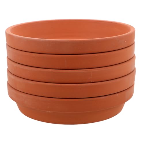 Gatuida 5 Platos Redondos de Terracota para Plantas con Diseño Elegante, Protegen Suelos y Evitan Pudrición de Raíces, Ideales para Balcones y Exteriores