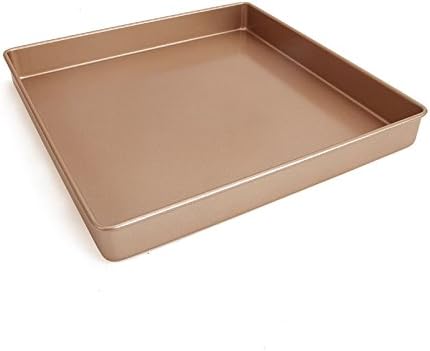 Momugs 11 x 11 Inch square baking pan, Carbon Steel Cake Pan,Nonstick Square Bakeware Roasting Tray, Gold