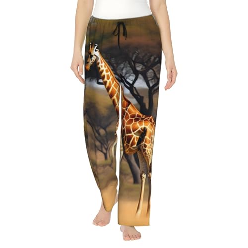 Pantalon de pyjama femme au motif girafe d'Afrique une finition douce et coupe fluide
