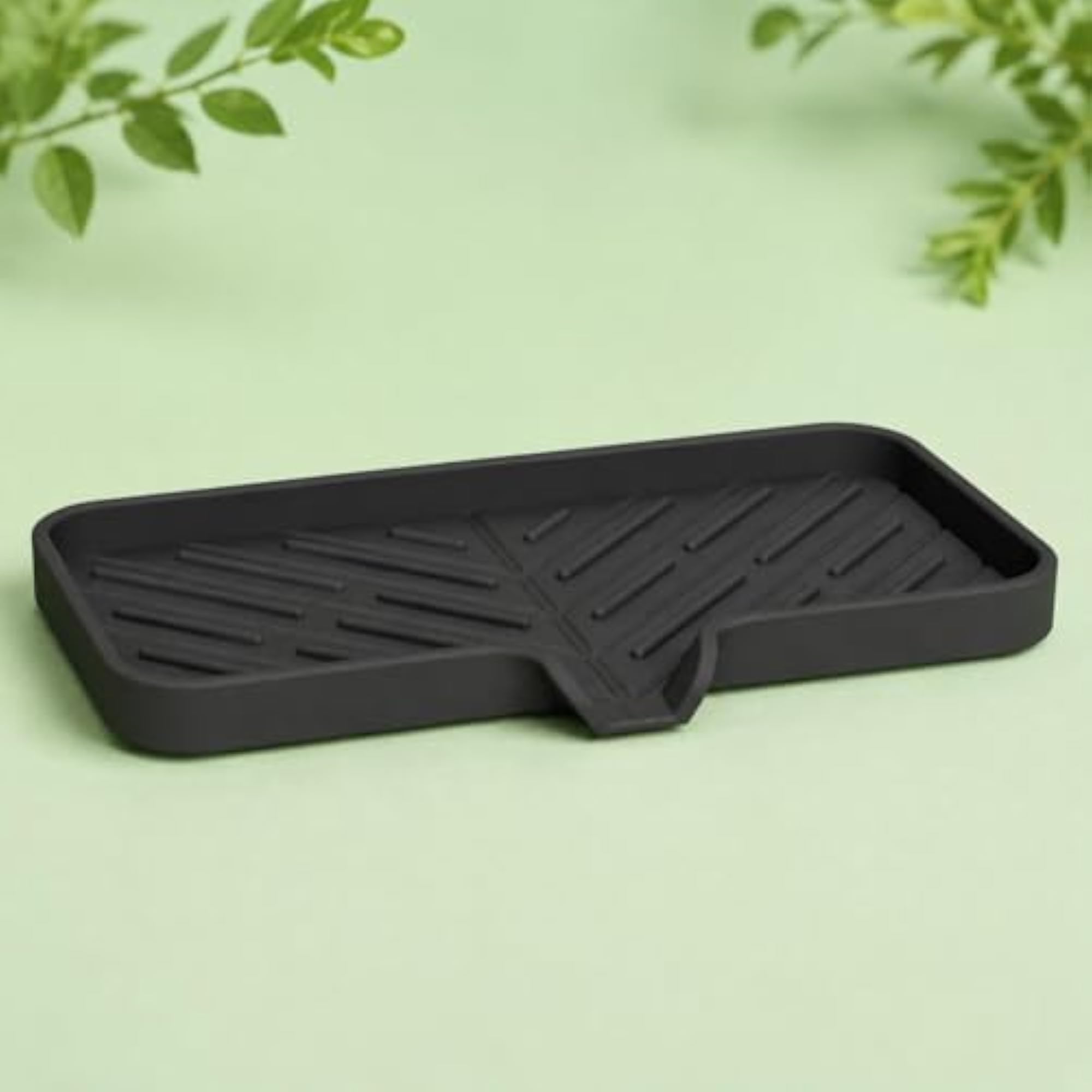 Drainage Notch Silicone Draining Mat for Kitchen Countertop, Gray