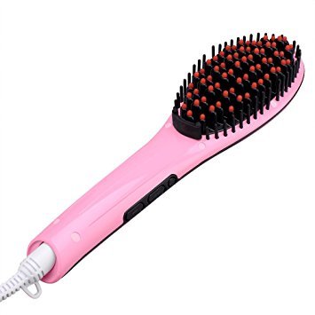 OSIR Digital Hair Straightener Brush with LED Display - Instant Magic Silky Straight Hair Styling,Anion Hair Care and Zero Damage (Pink)