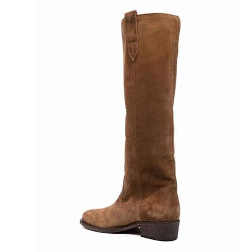 FYS Women's Round Toe Knee High Boots Chunky Block Low Heel Western Boots Pull on Embroidered All Season Shoes Size 4-16 US3