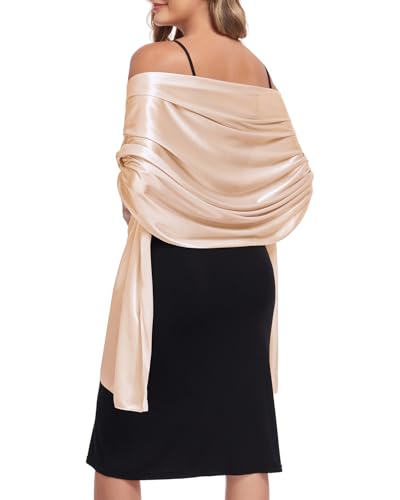 Century Star Soft Silky Pashmina Shawl Wraps for Women Evening Dress Elegant Scarf Wedding Bride Bridesmaid Party Gifts Champagne Gold One Size