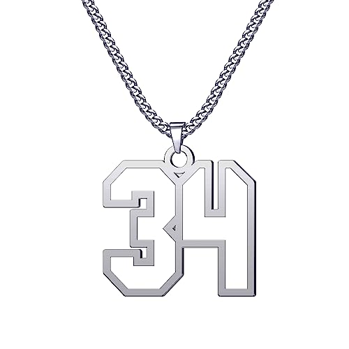 CaJoYo Silver Number 34 Necklace for s Athletes Jersey Number Necklace Sports Basketball Baseball Football Soccer Charm Pendant 