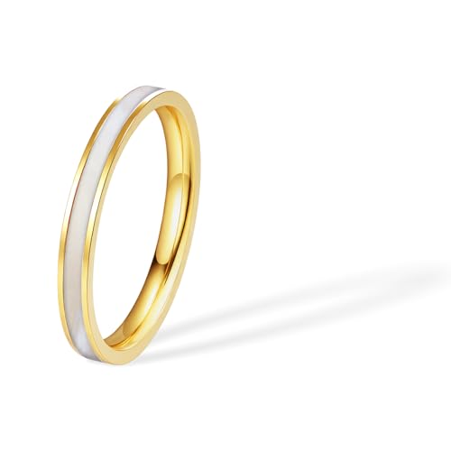 2mm Mother of Pearl Inlay Titanium Wedding Band Ring Women Gold Silver Shell Stackable Engagement Anniversary Bands Waterproof