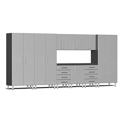 Ulti-MATE UG23101S 10-Piece Garage Cabinet Kit with Channeled Worktop in Stardust Silver Metallic