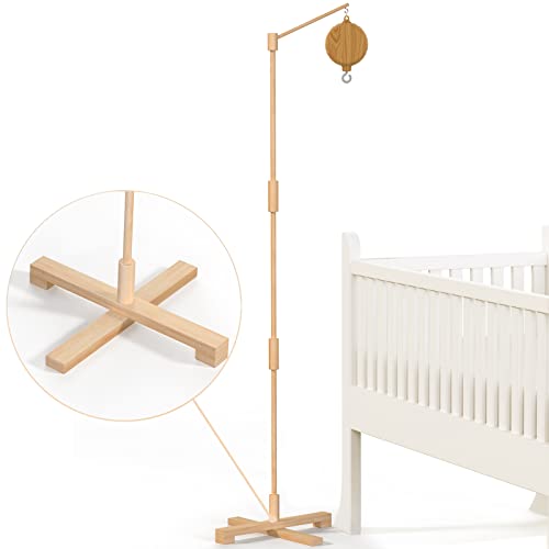 Image of FEISIKE Baby Crib Mobile Arm with Music Box Spin Motor, 57.4 Inch Mobile Arm for Crib Wooden Nursery Decor Hanger Holder for DIY Mobile Baby Girl Boy Hanging Attachment Set Upgrade Floor Stand