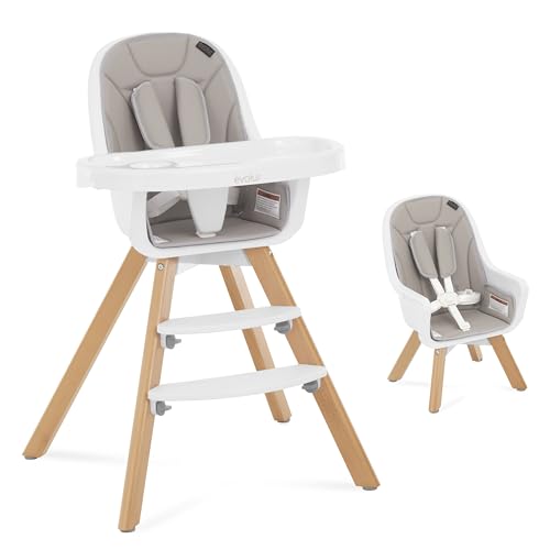 Image of Evolur Zoodle 2 in 1 Convertible Baby High Chair in Light Gray, Easy to Clean, Adjustable and Removable Tray, Compact and Portable High Chair, Foldable High Chair with Adjustable Footrest