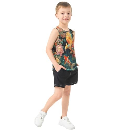 Red Bird Fish Black Boys Tank Tops Sleeveless Tank Top Shirts Undershirts for Boys,3T4