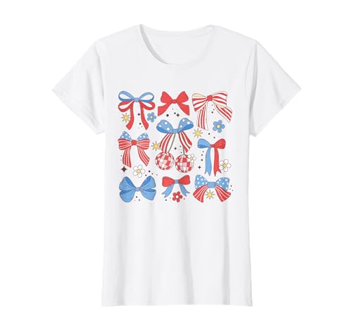 Coquette Red White & Blue Patriotic Bows Retro July 4th T-Shirt