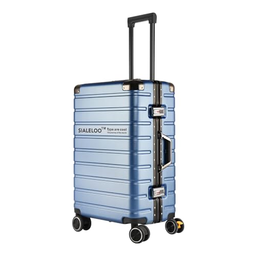 hard shell zipperless Carry On Luggage 22x14x9 Airline Approved, Aluminum Frame Suitcases With 360 Roller Spinner Wheels TSA Lock For Travel (blue, 20 inch), XLX02