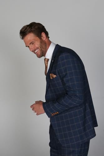 Men’s Windowpane Check Plaid Navy Suit, 3 Piece Formal Set Sold Separately2