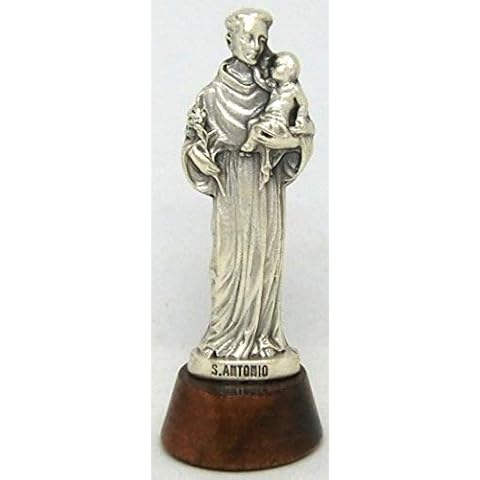 GTBITALY - Estatua de plata de San Antonio sobre base de madera Cover