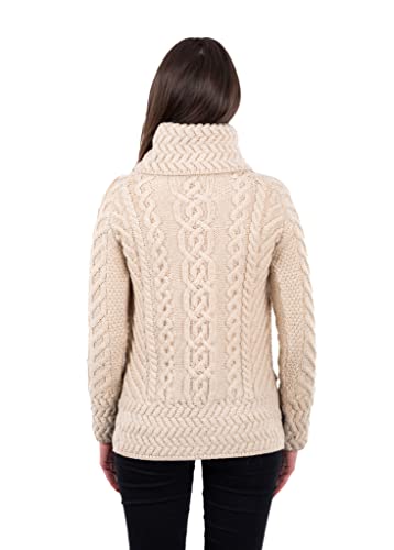 Image of SAOL Aran Irish Sweater for Women - Made of 100% Merino Wool - Ireland Fisherman Cable Knit Ladies Pullover