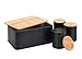 WENKO Brotkasten Brotaufbewahrung mit Bambusdeckel, integriertes Schneidebrett, inkl. 3-er Set Vorratsdose Aufbewahrungsdosen Frischhaltedosen zur Lebensmittelaufbewahrung 32,5 x 21 x 15 cm, Schwarz