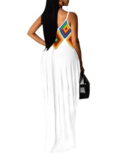 Image of Women's Summer Maxi Dress Spaghetti Strap Floral Boho Beach Long Sundress with Pockets