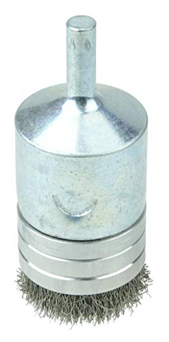 Image of Weiler 11114 0.006 inch Wire Size, 302 Stainless Steel Bristles, Banded, Solid End, Stem-Mounted Crimped Wire End Brush, Made in the USA