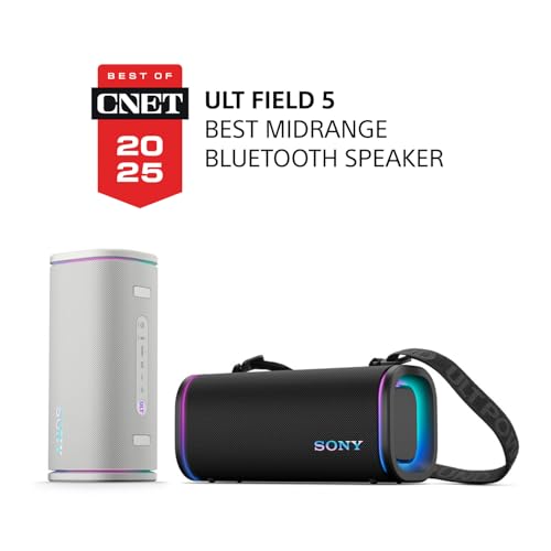 Sony New Launch ULT Field 5 Bluetooth Wireless Speaker with Massive Bass|360° Party Light|25hrs Playtime|IP67|Shoulder Strap|Quick Charge|Built in Powerbank|Party Connect(SRS-ULT50)-Black