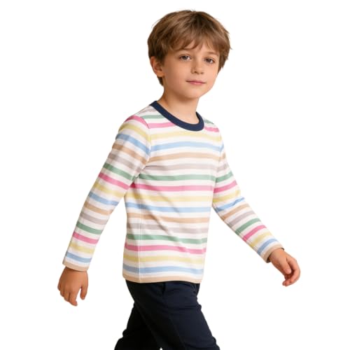 Image of LittleSpring Unisex Kids Long Sleeve Striped Tee Shirt Tagless Crew Neck Cotton T-Shirt