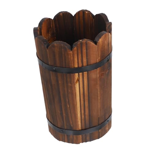 FONDOTIN Vaso Di Fiori Creativo in Legno Fioriera Rotonda Tradizionale Secchio Per Piante in Legno Fioriera Da Giardino Adatta Per Interni Ed Esterni