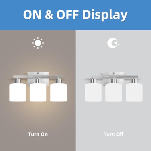 Image of SILAMPDI Bathroom Light Fixtures Brushed Nickel, 3-Light Bathroom Lights Over Mirror, Bathroom Vanity Lights for Bedroom, Living Room, Hallway, Milky White Glass Shades, E26 Base, Bulbs Not Included
