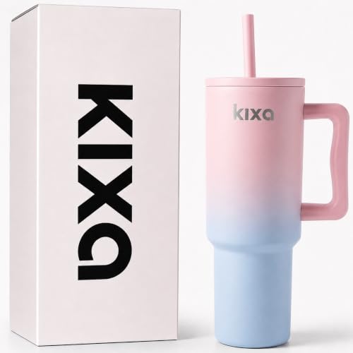 Image of 1200 ML Hot & Cold Insulated Tumbler with Lid and Straw, Stainless Steel Tumbler Cup with Handle, Leakproof Mug Cupholder for Office, Gym, Travel 1.2 Litre (Pink-ish Blue)
