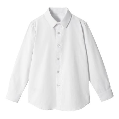 LOLANTA Niños Camisa Blanca Manga Larga Camisa Abotonada Niños Vestido Formal Camisa para 2 14 años (Blanco, 13 14 años, 170)