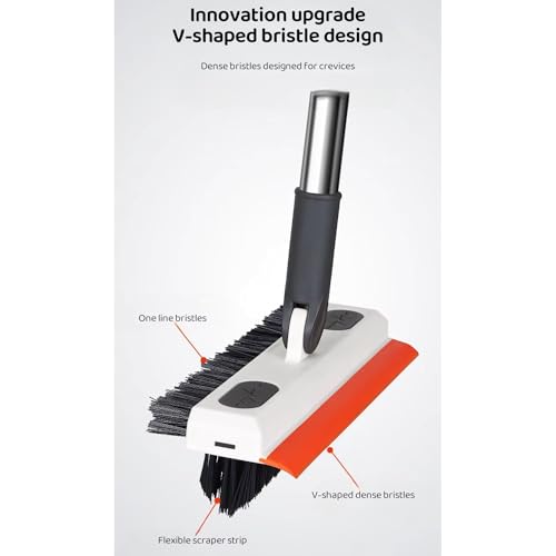 Image of Magic Broom Silicone Floor Wiper - Heavy Duty, Durable & Efficient Floor Cleaning Tool Stainless Steel Extendable Handle Bathroom and Kitchen Squeegee Wiper(Multicolor) (Orange 3 in 1 Wiper)