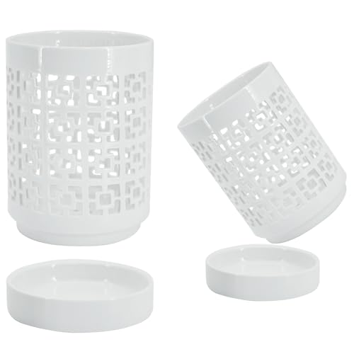 pavtner Ceramic Orchid Pot, Orchid Pots with Holes 4 Inch,for Repotting with Saucers, Fang-White 2pack