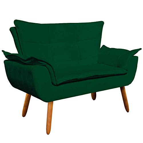 Kit Sofá Retrô Namoradeira e 02 Poltronas Opala Suede Verde - D'Rossi