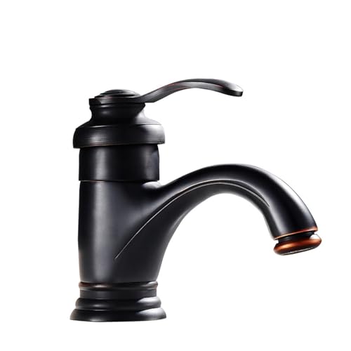 Robinet de salle de bain rétro mitigeur lavabo noir antique 1 trou court A