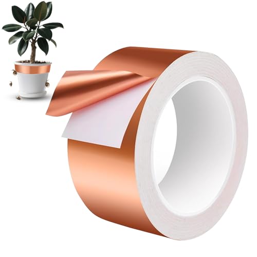 Zyluniy Anti Limaces et Escargots Ruban de Cuivre, 30mm x 20m Bande Cuivre Anti Limace, Anti Limaces et Escargots Bio, EMI Blindage, pour Protection Plantes Surélevées et Plantes de Jardin (50mm*20m)